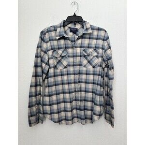 Chaps Women’s Plaid Blue Long Sleeve Button Down Shirt Chest Pockets XL